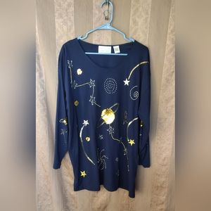 💎 Fitting Image Women's Top Space Themed Embroidered Tunic #0080
